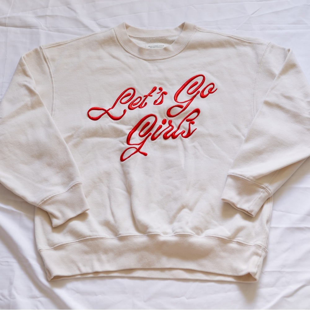 Abercrombie & Fitch Cream Sweater with Red Script
